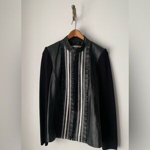 Peter Nygard front Leather Black Stylish jacket  with Silver Detailing